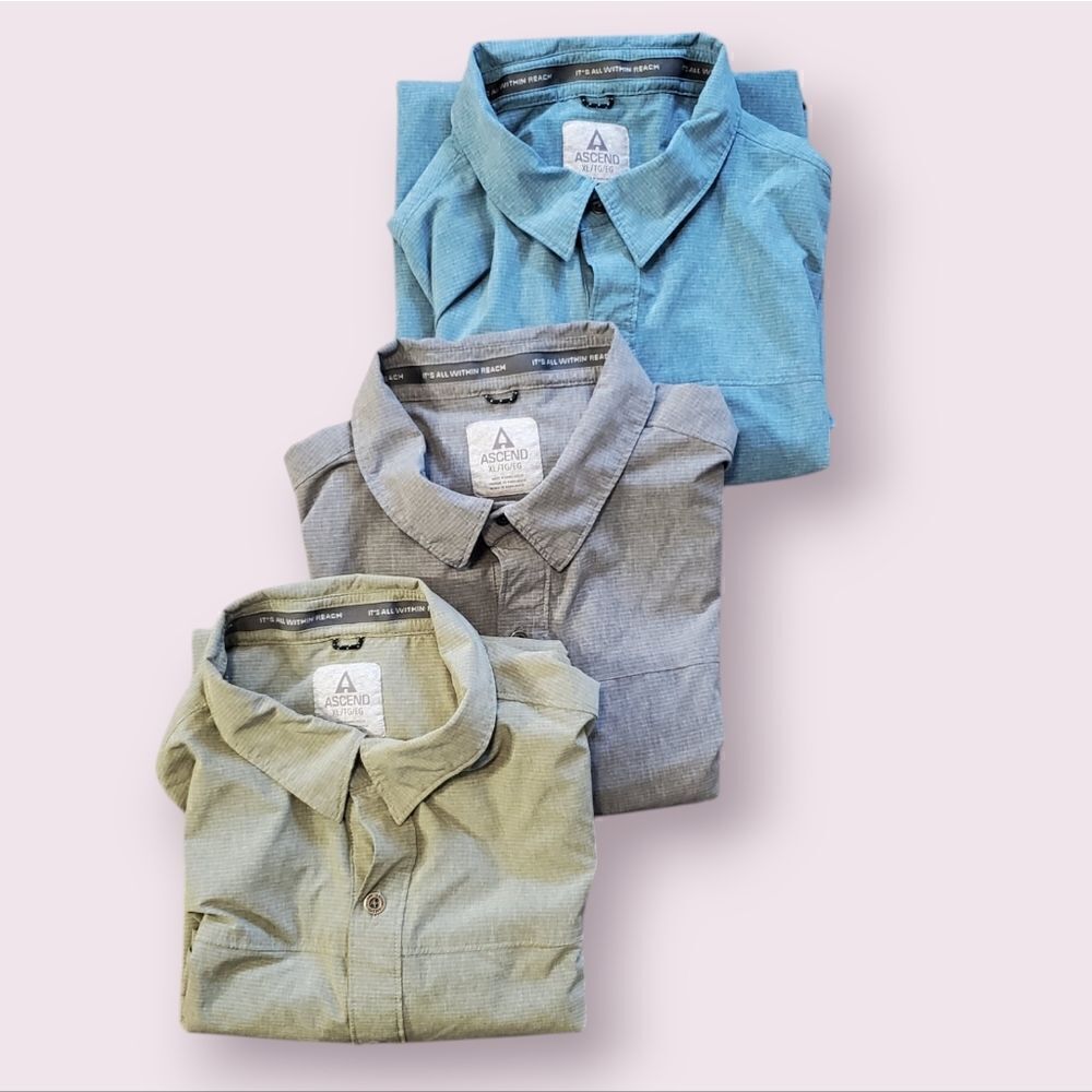 Ascend Stretch Breathable Fabric Short Sleeve Button Front Shirt Bundle Men's XL